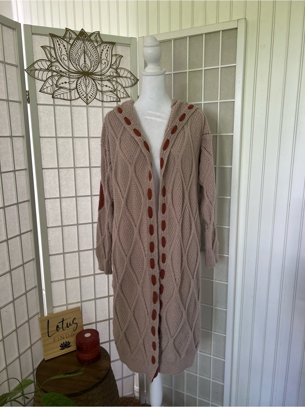 Boho Hooded Longline Open-Front Cardigan Sweater XL